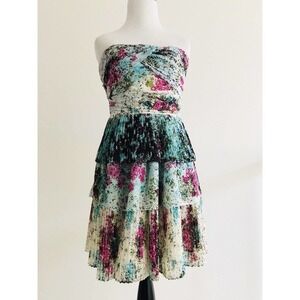 Guess | Womens Strapless Dress Size 4 Pleated Tiered Empire Waist Peasant Green